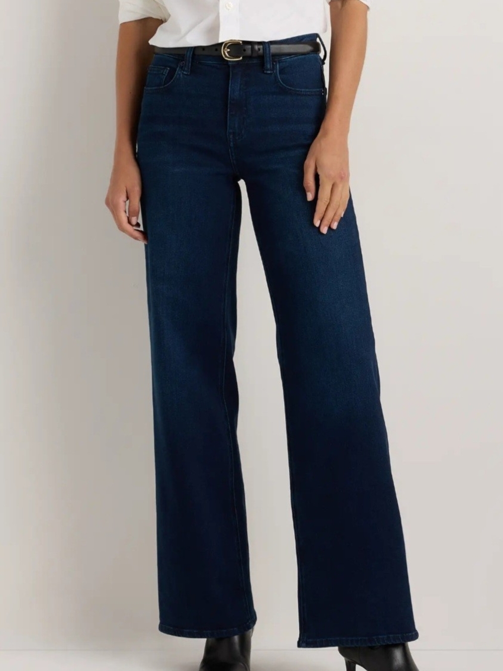 Quince Dark Denim Bella Stretch High-Rise Wide Leg Jeans Sz 26 Petitie Length
